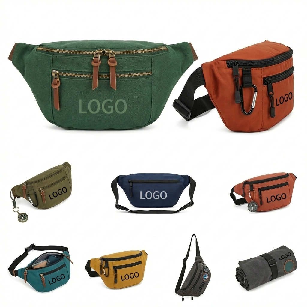 All-Weather Outdoor Hip Pack with Two Compartments and Metal Zippers