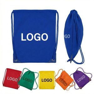 Durable Polyester Drawstring Backpack with Faux Leather Accents for Camping & Commuting