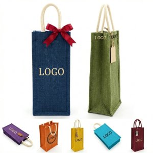 Customizable Linen Jute Wine Bottle Carrier Bag