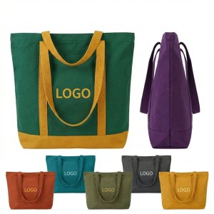 Custom Logo 16oz Heavy Duty Canvas Tote Bag with Exterior Pocket (15.7"x14"x4")